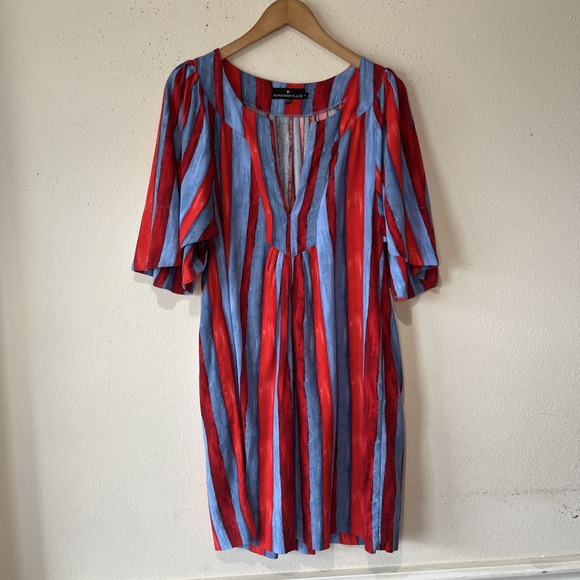 Pomander Place Tuckernuck Finley Dress Women M Red Blue Striped Vacation Resort - Picture 2 of 13